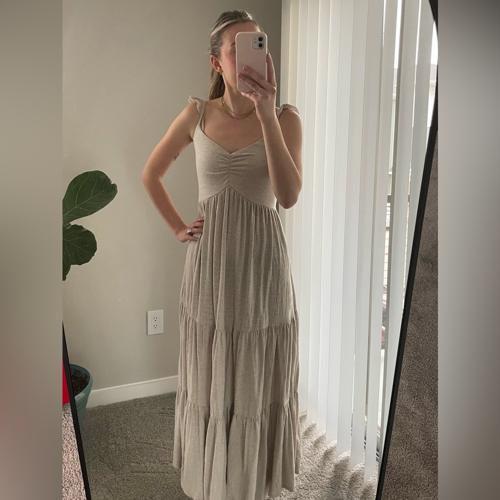 Mikey + Joey Tan Tiered Flowy Maxi Dress
